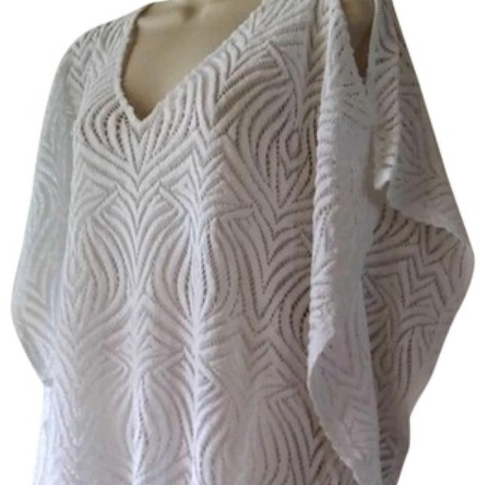 Chico's Cut Out Lace Fringe Poncho